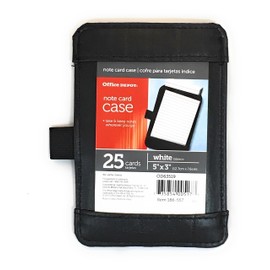 Office Depot Note Card Case, Size 5" x 3" (12.7cm x 7.6cm) Index Card Holder, Includes 25 Ruled Index Cards, Black Faux Leather, Front and Back Viewing Options, Notecard Holder