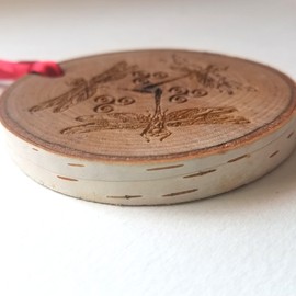 Celtic Dragonfly Triskelion Wooden Ornament, Dragonfly Hanging With Natural Bark Edge