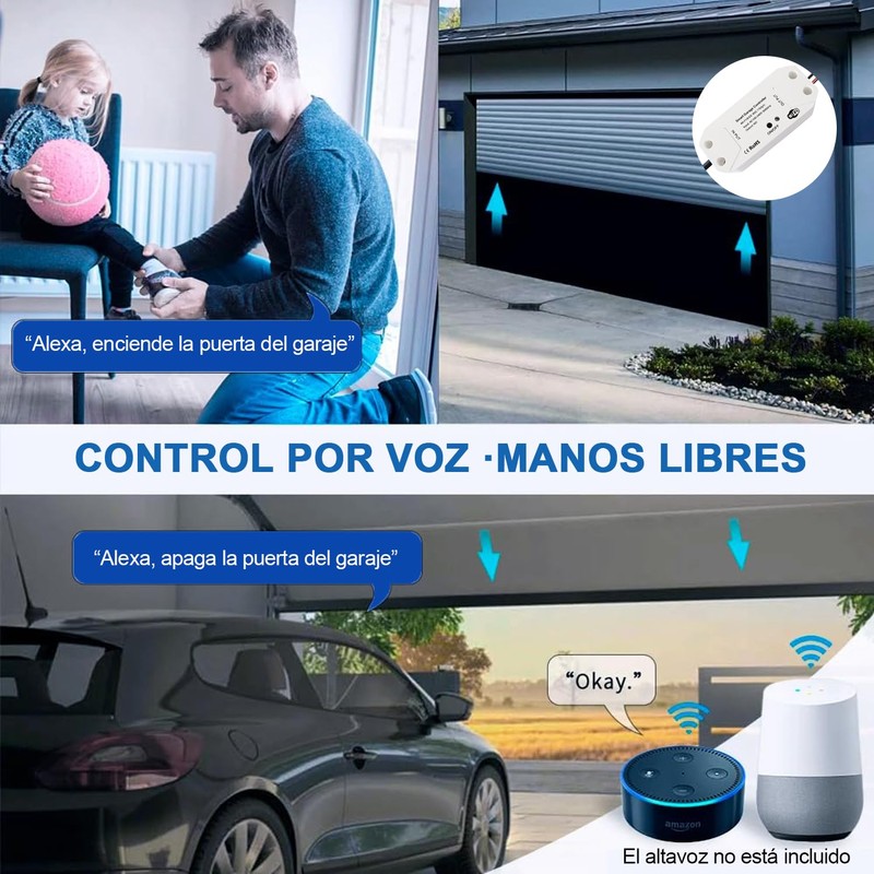 Smart WiFi Abridor de Puerta de Garaje Remoto, Wireless Voice