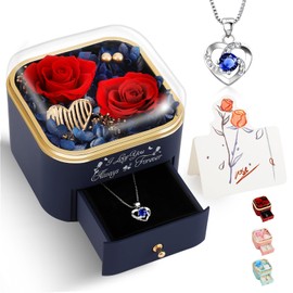 minstely Preserved Real Rose with Necklace, for Mom/Grandma, for Her, I Love You Gifts for her, Roses Gifts for Women (blue3)