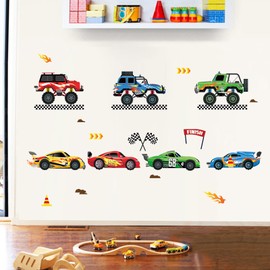 decalmile Racing Car Wall Decals Boys Room Wall Stickers Baby Nursery Kids Bedroom Playing Room Wall Decor