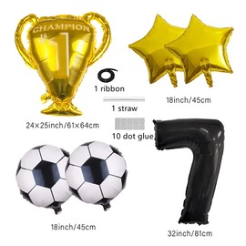 DUXUANT Soccer 7th Birthday Party Balloons Set - Championship Trophy Star Football Balloons for Kids 7th Birthday Baby Shower anniversary Soccer Theme Party Decorations