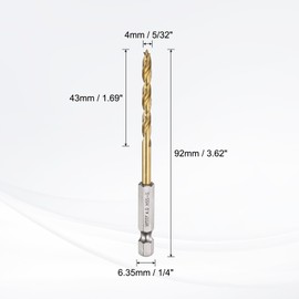 sourcing map Brad Point Drill Bits 4mm(5/32") Dia 1/4" Hex Shank Drill Metric Brad Point 1.69 Drilling Depth Spiral Twist Drill Bits for Carpenter Woodworking Plastic Rubber, Gold
