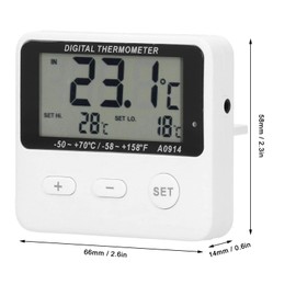 Freezer Thermometer with External Sensor, LCD Display Digital Refrigerator High Low Temperature Alarm Function Fridge Indoor Outdoor Universal Drop for Home Lab