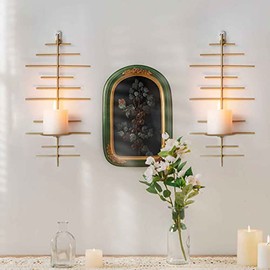 Gold Metal Candle Sconce Holder ,Hanging Wall Mounted Candle Sconces Holder, Wall Sconces Decor for Bedroom,Bathroom, Dining Room and Office(Set of 2 )