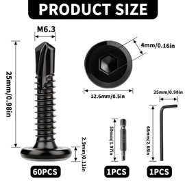 XRXYMQ 60 Pcs Self Tapping Screws Metal M6.3 x 25 mm Self Drilling Screws Flat Head Stainless Steel Screw Black Stainless Steel Tapping Screw For Aluminum Plastics Wood