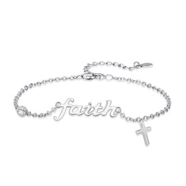 AOVEAO Faith Bracelet,Cross Bracelet S925 Sterling Silver Christian Cross Bracalets Jewelry for Women