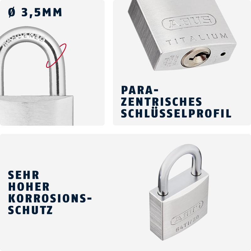 Abus 64Ti/20 20mm Titalium Padlock Keyed Alike KA6205,Multi