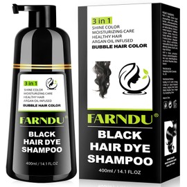 Farndu Black Hair Dye Shampoo- Gray Coverage, Herbal Natural 3 in 1 Hair Color Shampoo for Men & Women