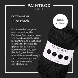 Paintbox Yarns 100% Cotton Aran Yarn 1.76oz (50g), 93 Yards (85m) - Pure Black Worsted Wool for Crochet, Knitting - Soft, Lightweight for Sweaters, Clothes