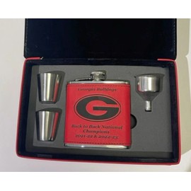 Georgia Bulldogs Back to Back National Champions Red Flask Gift Set 2022 & 2023 - G LOGO
