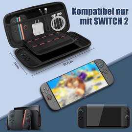 Homgaty Tasche Kompatibel mit 2025 Switch 2, 4 in 1 Tragetasche für Switch 2 Zubehör, Reisezubehör Set mit Displayschutzfolie, Silikon Grip Schutzhülle und Karten Box