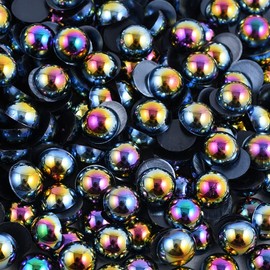 Niziky - 700 perlas redondas con parte trasera plana, 8 mm, color negro AB medio plano, abalorio de gemas para manualidades, joyería, zapatos, taza, decoración de uñas