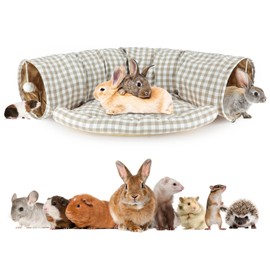 BWOGUE Bunny Tunnel Bed, 2-in-1 Collapsible Tunnel Tubes Toys with Removable Mat Hideout for Cats Kittens Rabbits Guinea Pigs Kitty
