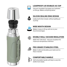 Super Sparrow Thermos Flask Stainless Steel Drinking Bottle – BPA-Free – 1000 ml – Leak-proof Lid Works as a Drinking Cup – Keeps Hot / Cold for 12/24 Hours – Thermos Flask for Sports, Outdoor Use