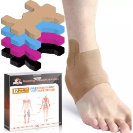 KTQUICK 발목 운동학 테이프 KTQUICK 12 카운트 프리컷 오리지널 코튼 방수 및 통기성 지지 근육을 더 많은 Ankle Support Kinesiology Tape KTQUICK 12 Count Precut Original Cotton Waterproof and Breathable Muscle Support