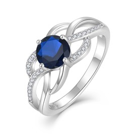 YL Celtic Knot Rings 925 Sterling Silver Twisted Ring Created Sapphire Infinity Statement Rings for Women-size7
