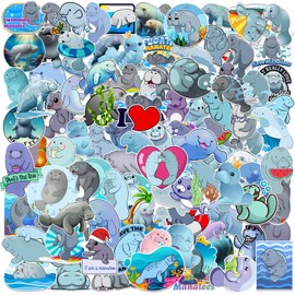 100 PCS Manatee Stickers, Manatee Party Favors Birthday Decorations Supplies Gifts Waterproof Vinyl Stickers for Kids for Water Bottle Laptop