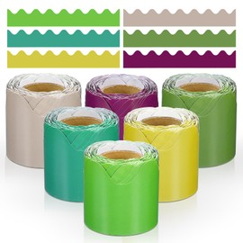 PATIKIL Bulletin Board Border, 196.8 Ft Total, 6 Roll Colorful Scalloped Borders Trim Decor for Classroom Chalkboard Desk Locker, Yellow,Light Green,Dark Green,Blue Green,Brown,Dark Purple