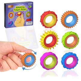 Fidget Sensory Rings – 6 Pack Textured Finger Spinner Rings – Calming Fidget Toys for Autism, ADHD, Anxiety Relief – Quiet Classroom & Office Stress Toys for Adults & Children