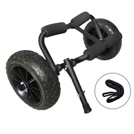 JOIERW Kayak Cart, SUP Canoe Dolly Cart, Aluminum Transport Trolley for Float Mats Jon Boat with Airless Beach Wheels - Black