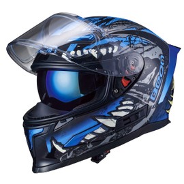 BEON Full Face Motorcycle Helmet, Street Bike Helmet with Clear&Tinted Visors and Multiple Vents, Motocross Casco DOT Approved for Adult Men Women, S-XL (XL, Glossy Blue)