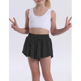 Flowy Butterfly Shorts for Girls 2-in-1 Athletic Running Skirt Shorts Cheer Tennis Dance Preppy with Spandex Liner(Black,White,Rose red,M)