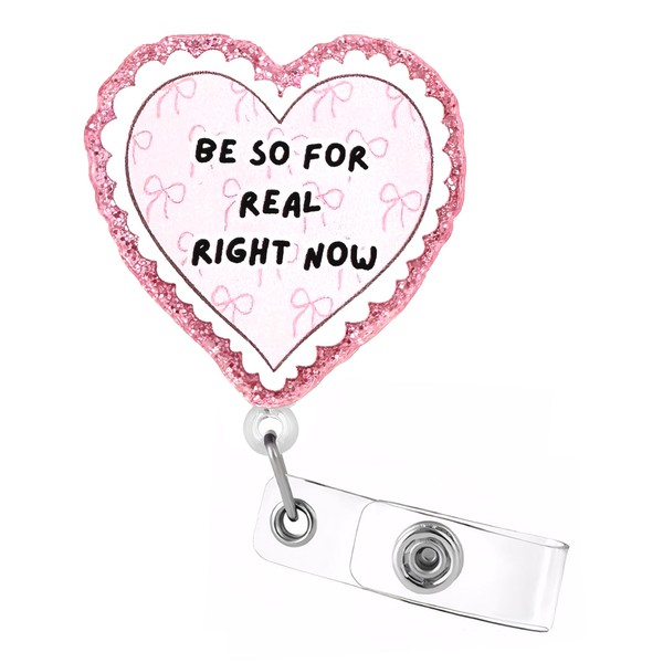 Celokiy Heart Shaped Badge Reel, Pink Glitter Retractable ID Holder