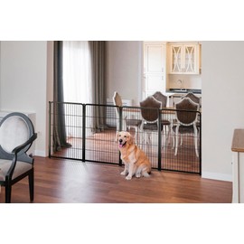 FXW Dog Gate Extra Wide Designed for Indoor Use, Adjustable Width Up to 111-inch Wide (40" H 4 Panels for Puppies and Small Dogs), Black