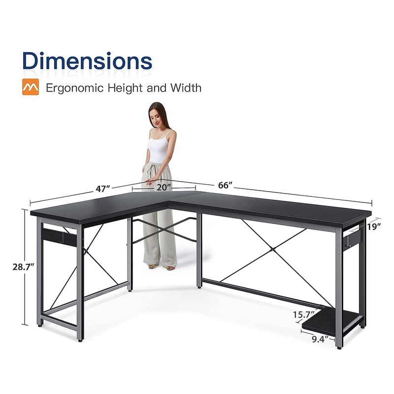 Coleshome 66" L Shaped Gaming Desk, Corner Computer Desk, Sturdy