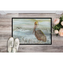 Caroline's Treasures SC2009JMAT Brown Pelican Watercolor Doormat 24x36 Front Door Mat Indoor Outdoor Rugs for Entryway, Non Slip Washable Low Pile, 24H X 36W