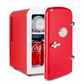 Simple Deluxe 4L Portable Mini Fridge Warmer and Cooler Six 12oz Cans Compact Refrigerator, 100% Freon-Free & Eco Friendly, 4 L, Red