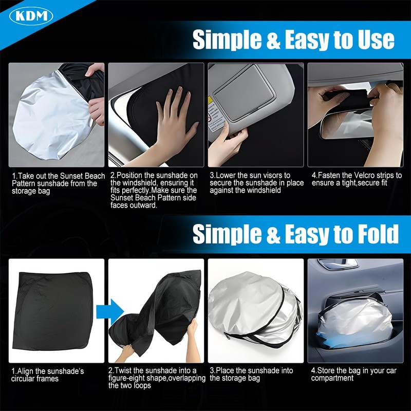 KDM Sunset Beach Style Windshield Sun Shade Fit for 2015-2024