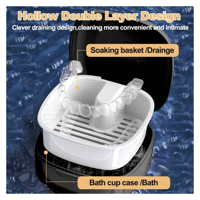 SwirlColor Denture Container, Portable Braces Box with Sieve, Plastic Retainer,