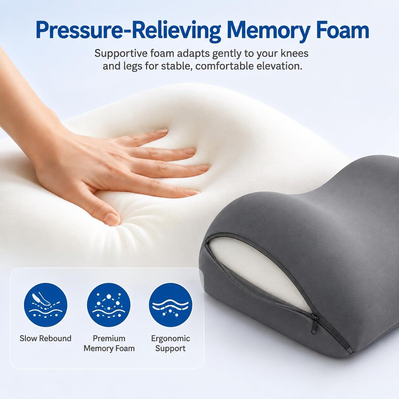 Ergonomic Orthopedic Knee Wedge Pillow for Back Sleeping, Contoured Memory