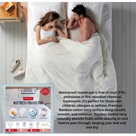 YAMIL'S HOME ESSENTIALS Premium Mattress Protector Cover Hypoallergenic - 100% Waterproof, Bed Bug, Anti-Dust Mite, Anti-Pull, Ultra Soft Premium Cotton Terry, Vinyl Free (White) (King)