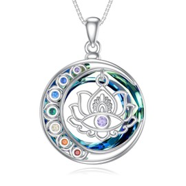 enjoylifecreative Chakra Evil Eye Halskette für Damen 925 Sterling Silber Lotus Böser Blick Kristall Anhänger Kette 7 Chakren Spirituelle Schmuck Geschenk für Frauen Mädchen