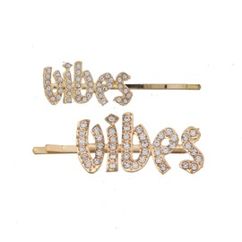 Vibes Letter Rhinestone Bobby Pin Hair Barrettes Set Cute Hair Pins - Gold