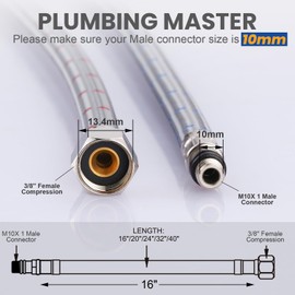 ARCORA Supply Lines 3/8" Female Compression Thread  M10 Male Connector 1 Pair, ARCORA 16" Faucet Hose Connects Bathroom Sink to Water Supply