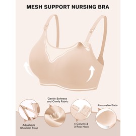 Ekouaer Maternity Nursing Bra for Breastfeeding Pregnancy Comfortable Sleeping Bralette Smooth Postpartum Bra with Extra Extenders Cream L