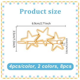HOBBIESAY 8Pcs Star Hair Clips 5 Pointed Star Hairpins Gold and Silver Iron Cute Stars Barrettes Stars Hair Accessories for Women Party Festival Holiday Decoration 2.72x1.34x0.24in