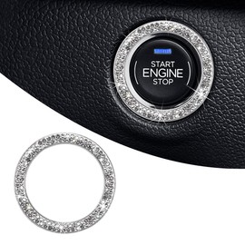 MUQIDA Car Bling Engine Start Ring Decal, Crystal Rhinestone Push to Start Button Cover Sticker, Auto Sparkling Key Ignition Knob Decoration Ring for Women Girls, Car Accessories (White)