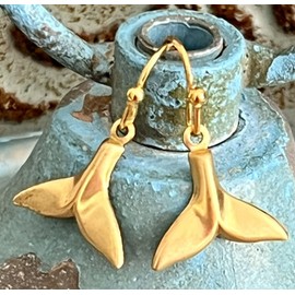 Gold Whale Tail Dangle Earrings Ocean Whale Watcher Nature Jewelry Earrings for Women #3298FE304