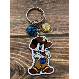 Sheriff Mickey Key Chain Backpack Tag Zipper Pull Blue Gold Glitter Charms