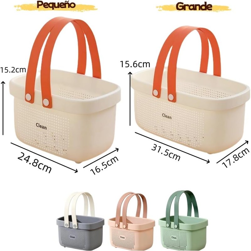 Canasta para Baño de Plástico, 2 piezas con Asa, Portátil,