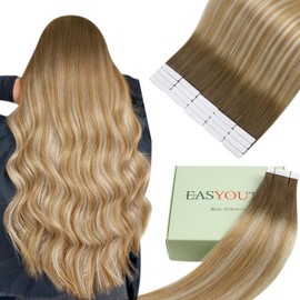 Easyouth Tape in Hair Extensions Balayage 12Inch Tape in Extensions Human Hair Balayage Brown Fading to Honey Blonde Mixed Platinum Blonde Tape ins Extensions for Short Human Hair Extensions 30g 20pcs