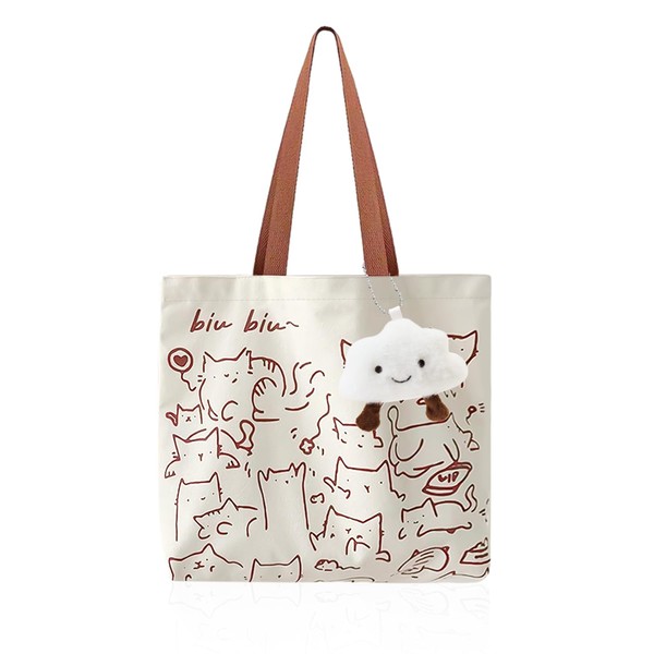 GVSAVY 1 canvas tote bag with 1 plush cloud pendant,