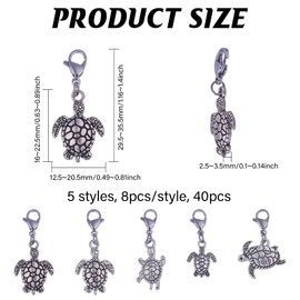 CHGCRAFT 40 Pcs 5 Styles Turtle Charm Pendant with Alloy Lobster Clasp Tortoise Clip on Charms for Necklace Bracelet Earring Keychain DIY Craft Jewelry Making