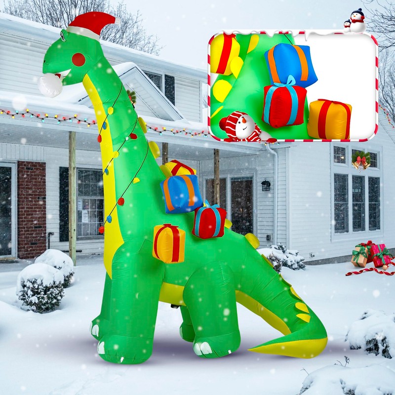 Calmbee 10 FT Christmas Inflatables Decoration, Giant Movable-Head Dinosaur with