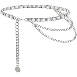 Liutufy Multi-layer Waist Chain Belt Stylish Leather Waist Chain for Women (Silver White S)